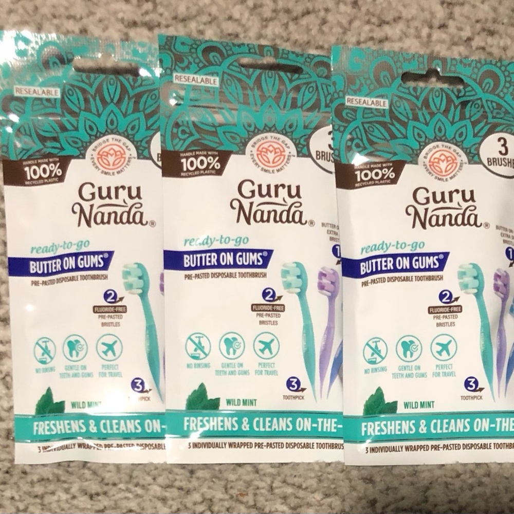 Guru Nanda Travel Toothbrush Pre-pasted With Tooth Pick 3 per pack (Set of 3)